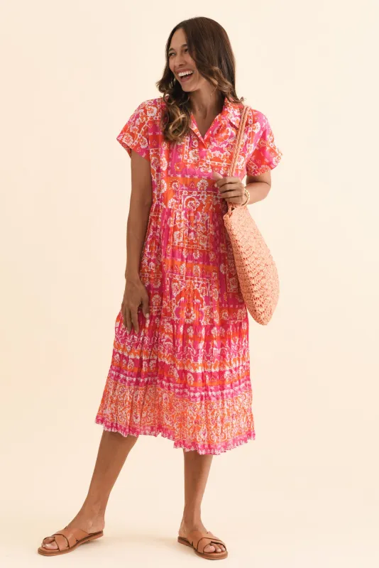 Amerie Pink Abstract Cotton Shirt Dress sold by Blue Bungalow