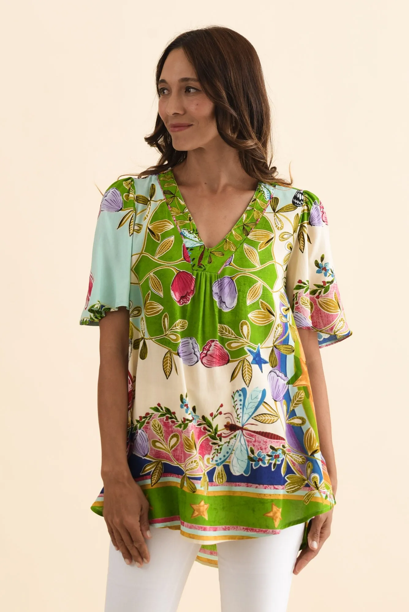Jeannie Green Garden Flutter Sleeve Top sold by Blue Bungalow