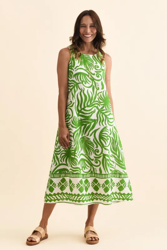 Zeldi Green Leaf Cotton Midi Dress sold by Blue Bungalow