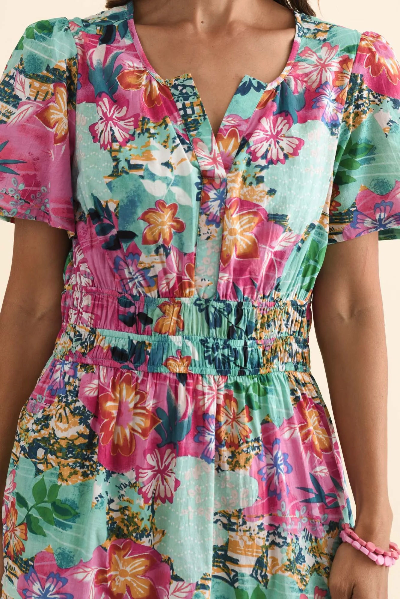 Leilani Turquoise Floral Flutter Sleeve Dress sold by Blue Bungalow product image thumbnail 5