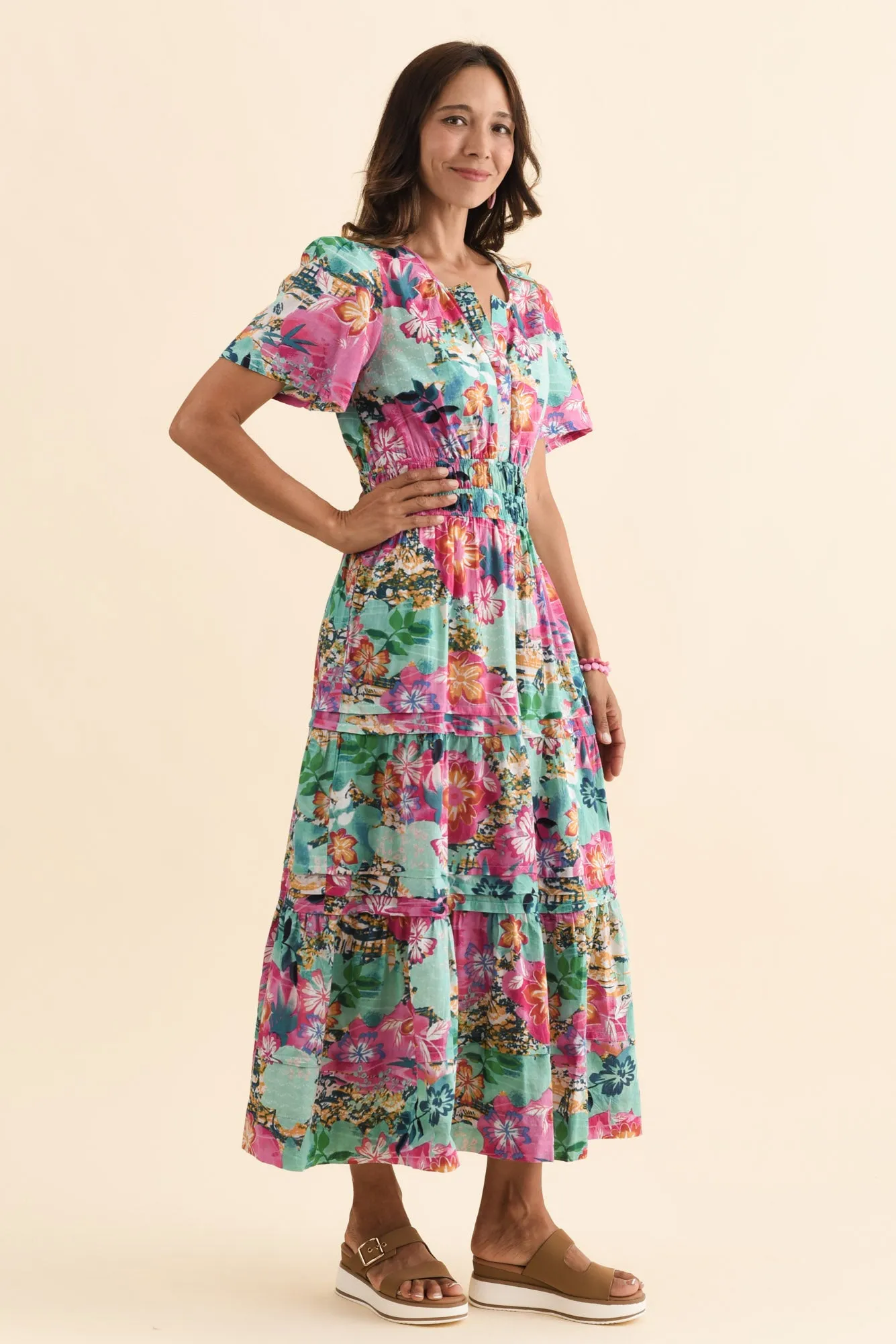 Leilani Turquoise Floral Flutter Sleeve Dress sold by Blue Bungalow product image thumbnail 3