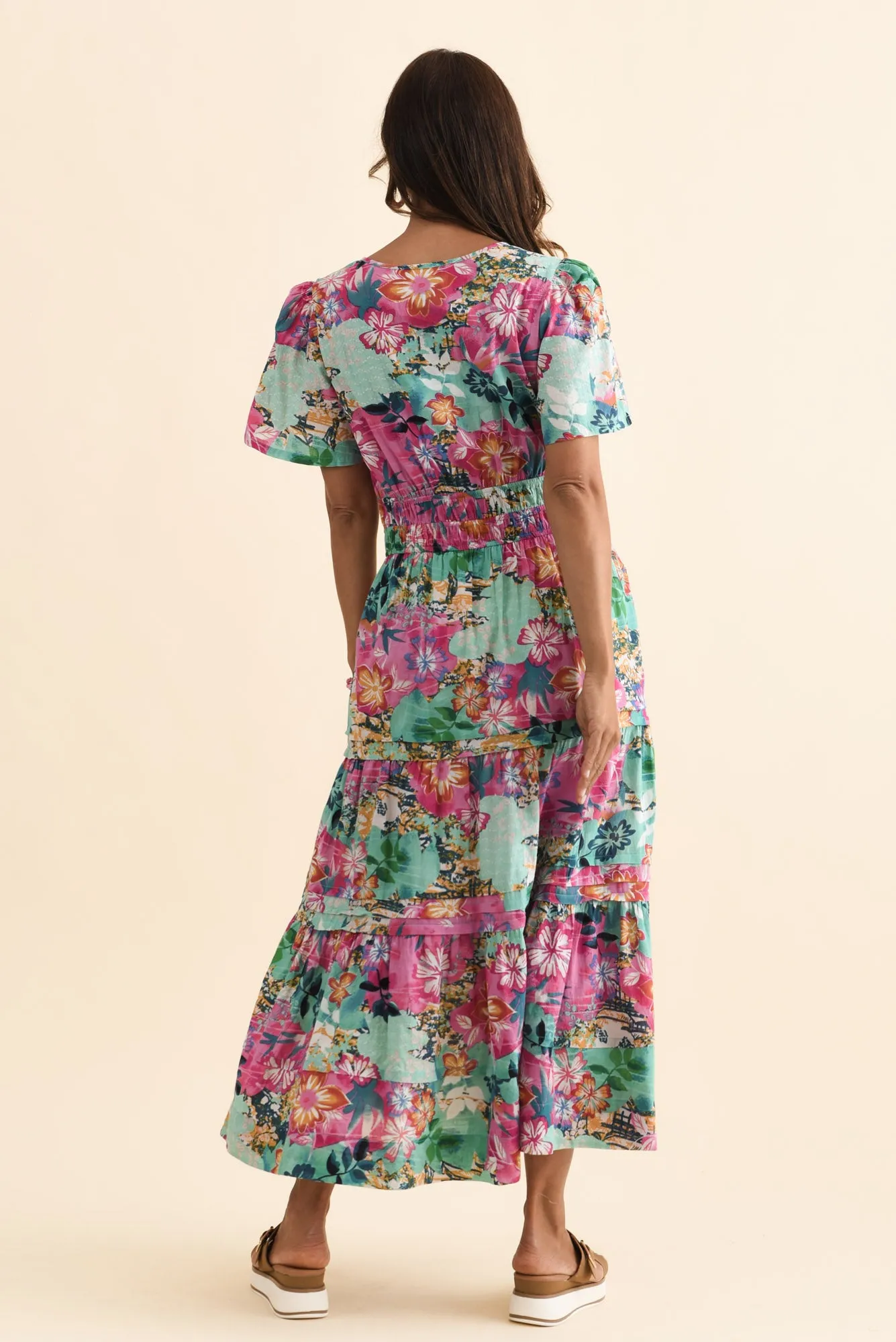 Leilani Turquoise Floral Flutter Sleeve Dress sold by Blue Bungalow product image thumbnail 4