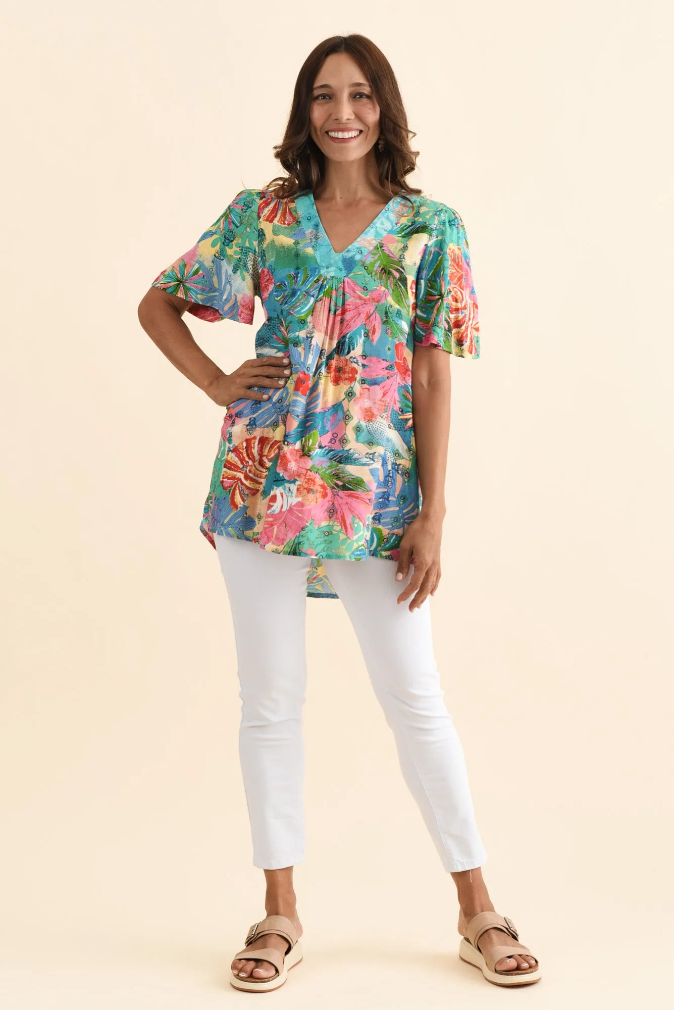 Frolic Blue Tropical Flutter Sleeve Top sold by Blue Bungalow product image thumbnail 2