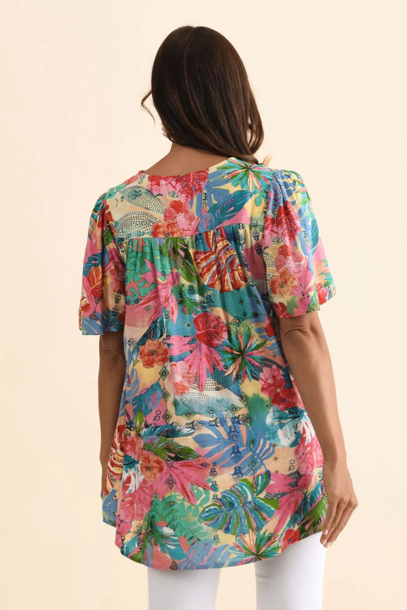 Frolic Blue Tropical Flutter Sleeve Top sold by Blue Bungalow product image thumbnail 4