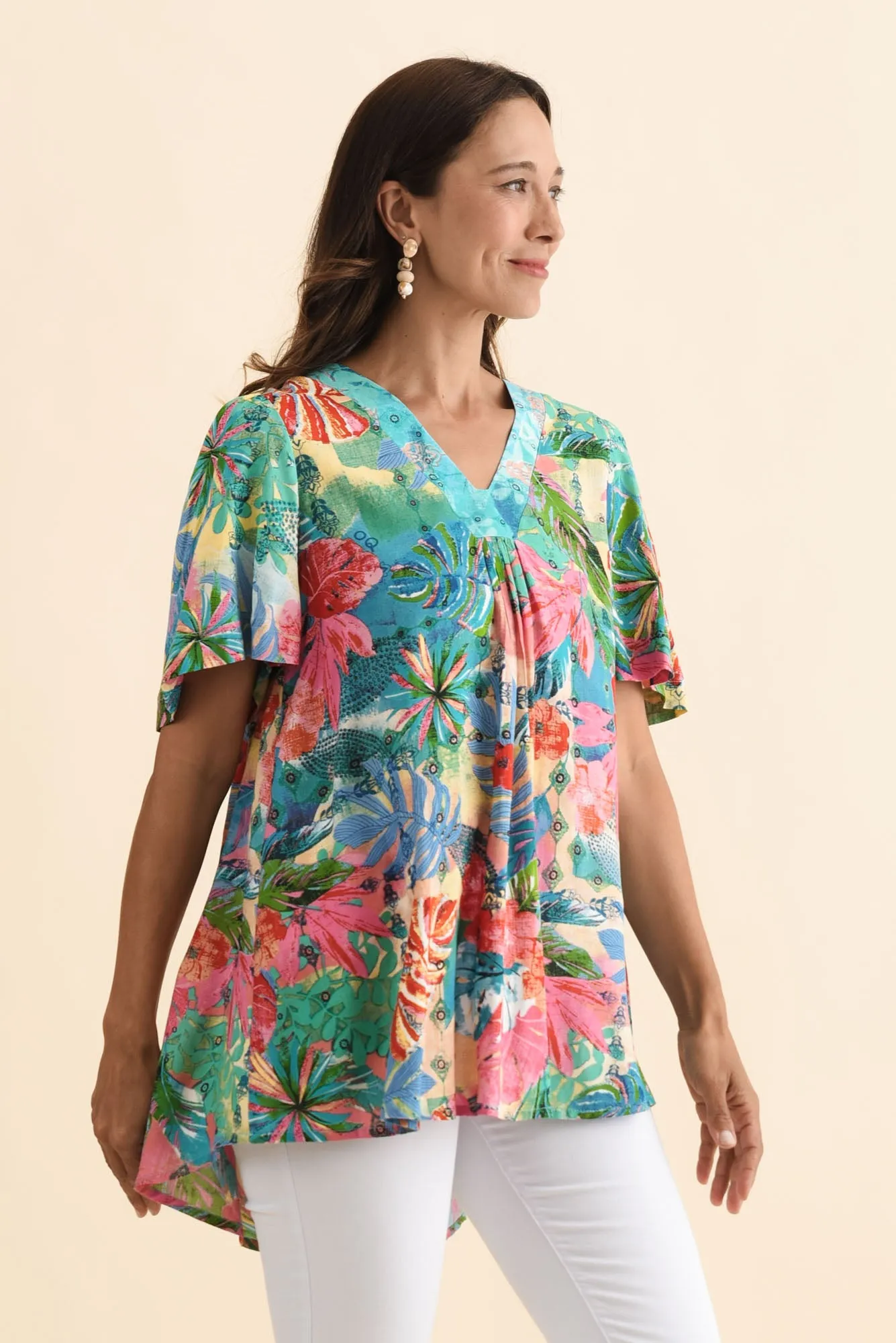 Frolic Blue Tropical Flutter Sleeve Top sold by Blue Bungalow product image thumbnail 3