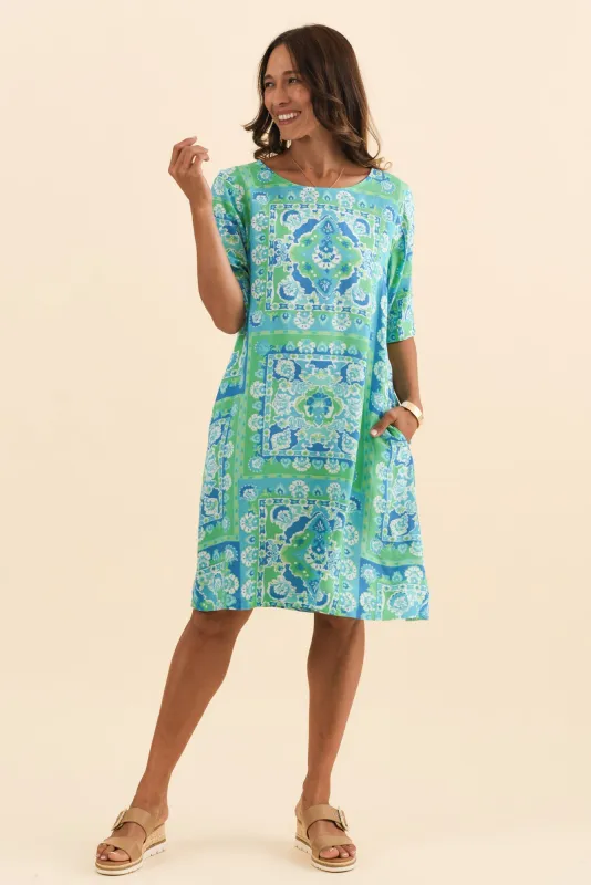 Anders Blue Abstract Half Sleeve Dress sold by Blue Bungalow