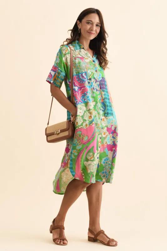 Stephanie Green Mosaic Button Dress sold by Blue Bungalow