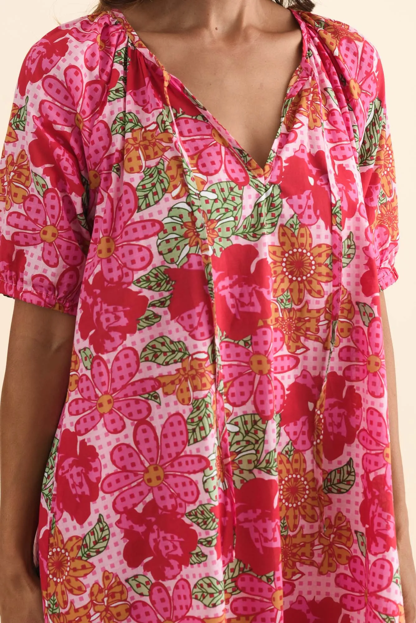 Orion Pink Flower Cotton Dress sold by Blue Bungalow product image thumbnail 5