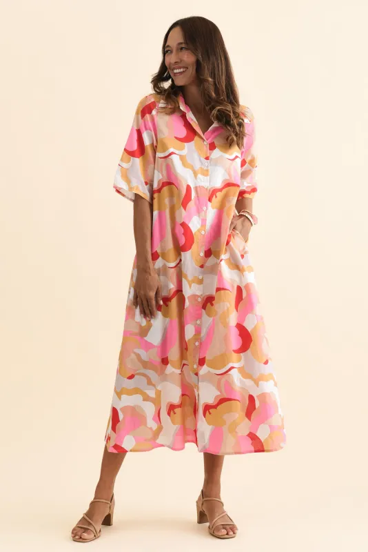 Meda Beige Floral Cotton Tie Dress sold by Blue Bungalow