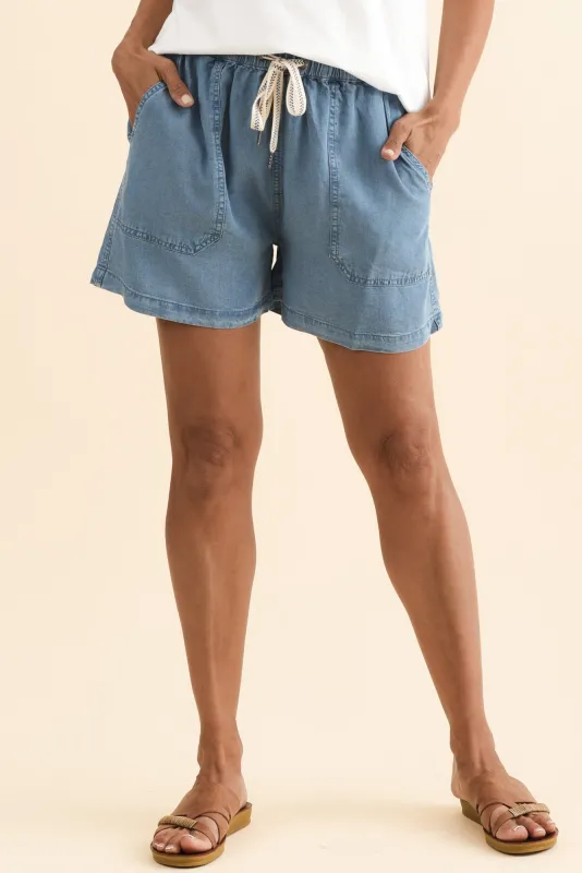 Elliot Blue Lyocell Relaxed Shorts sold by Blue Bungalow
