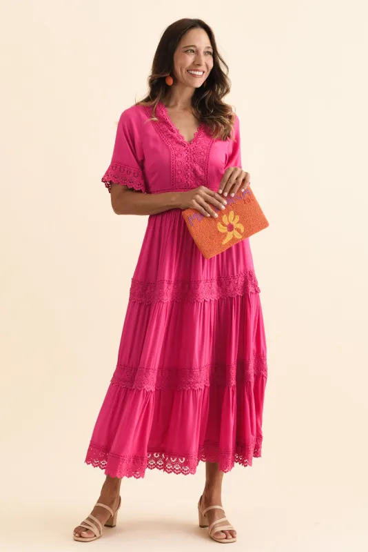 Loris Pink Lace Trim Dress sold by Blue Bungalow