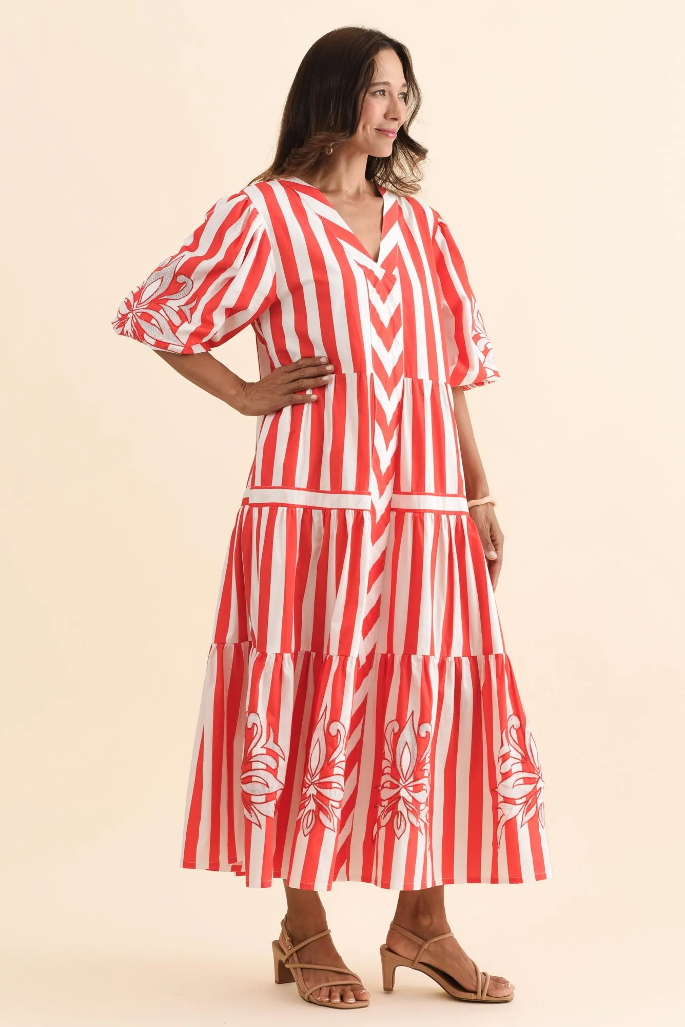 Kora Red Stripe Cotton Poplin Tie Dress sold by Blue Bungalow product image thumbnail 3