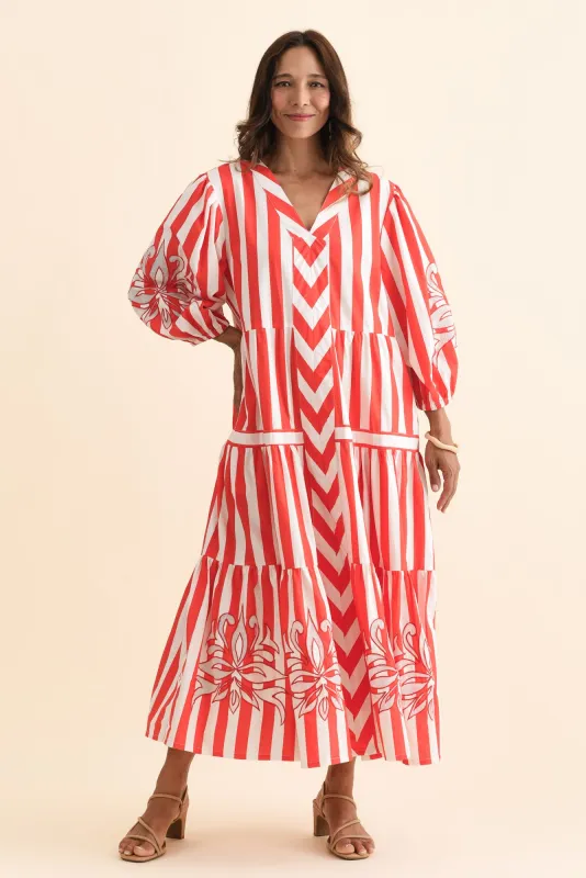 Kora Red Stripe Cotton Poplin Tie Dress sold by Blue Bungalow
