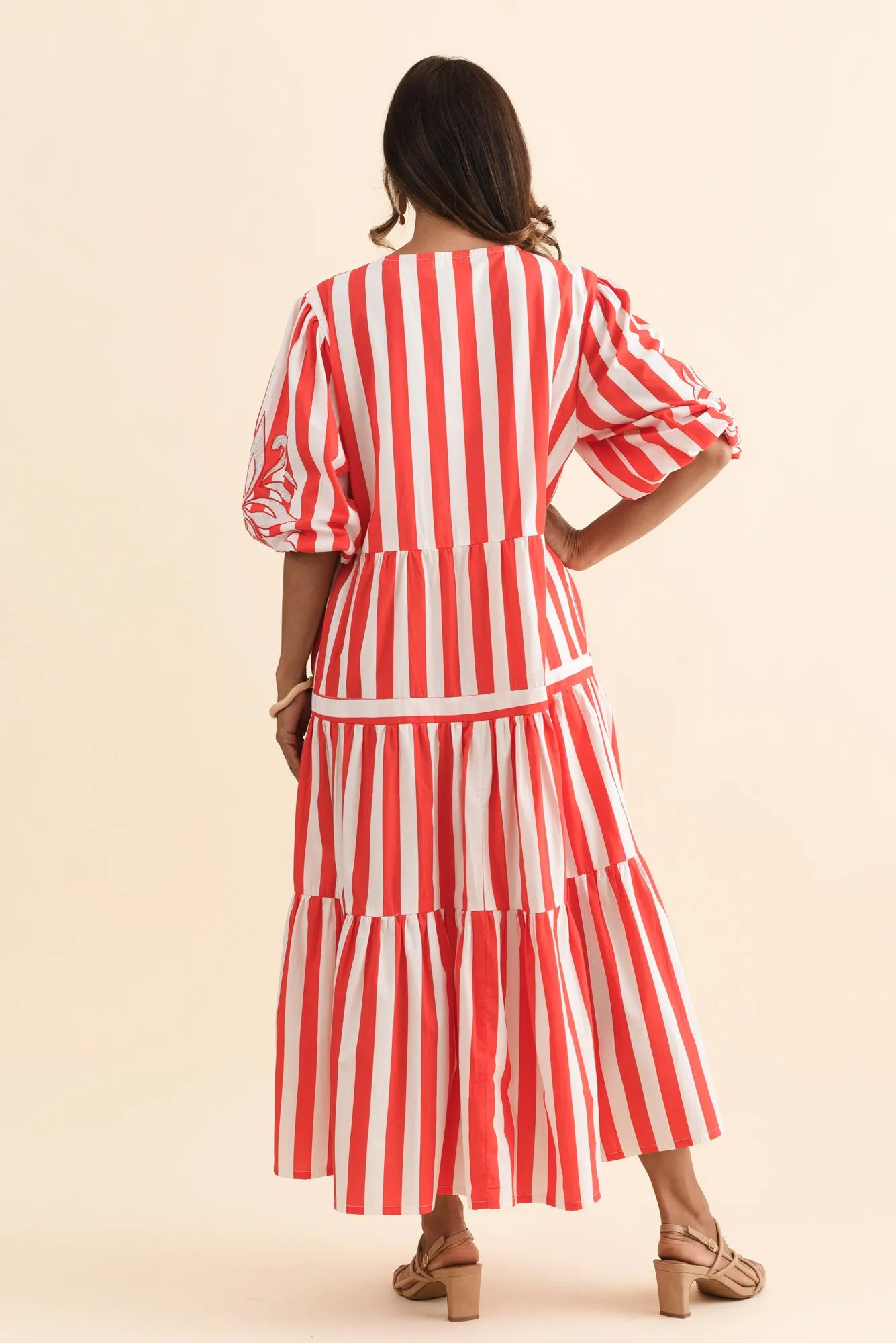 Kora Red Stripe Cotton Poplin Tie Dress sold by Blue Bungalow product image thumbnail 4