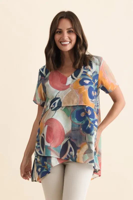 Alvina Blue Floral Layered Tunic Top sold by Blue Bungalow