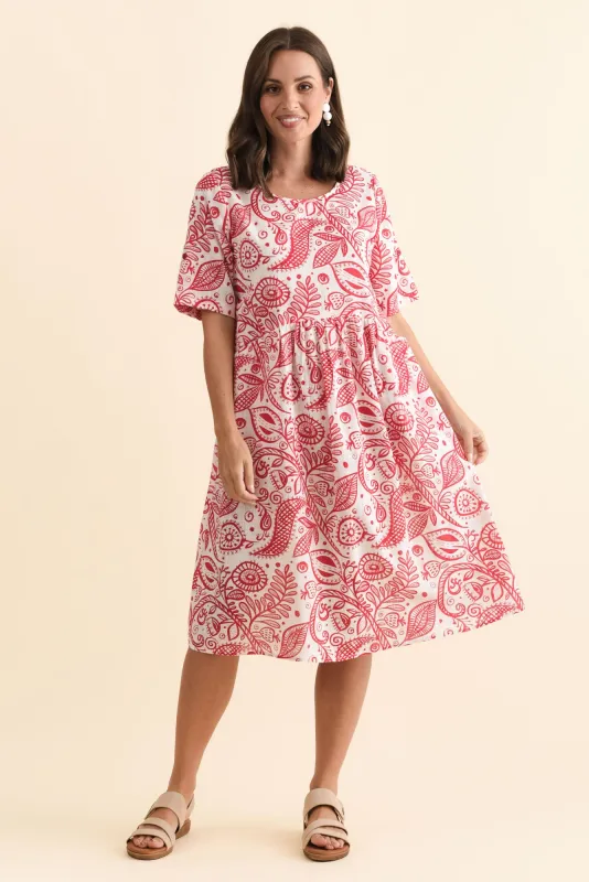 Mackie Red Abstract Cotton Pocket Dress sold by Blue Bungalow
