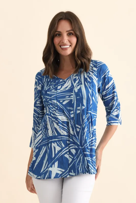 Fia Cobalt Burst Sleeved Crinkle Cotton Top sold by Blue Bungalow