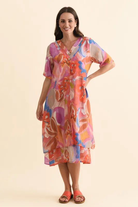 Nala Rust Abstract Layers Dress sold by Blue Bungalow