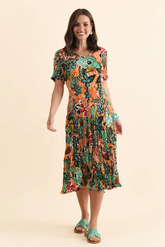 Danika Orange Floral Midi Dress sold by Blue Bungalow