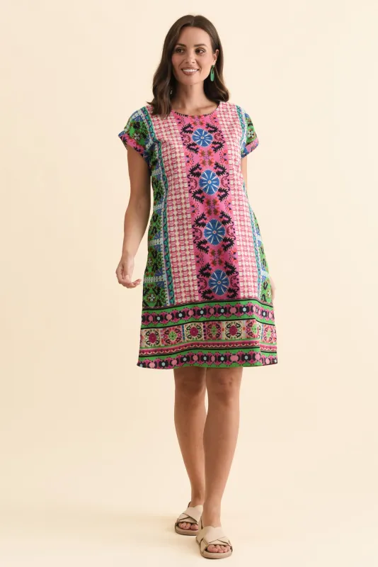 Tasmin Pink Mosaic Reversible Cotton Dress sold by Blue Bungalow