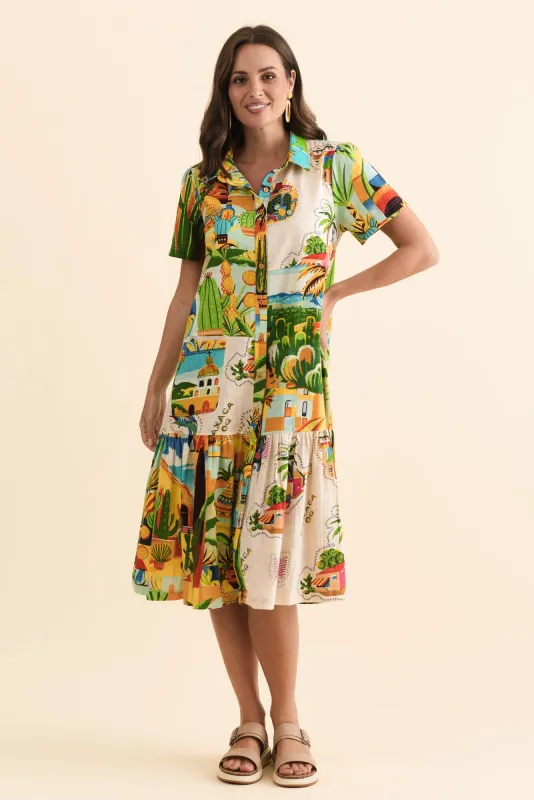Daniella Natural Fiesta Cotton Button Dress sold by Blue Bungalow