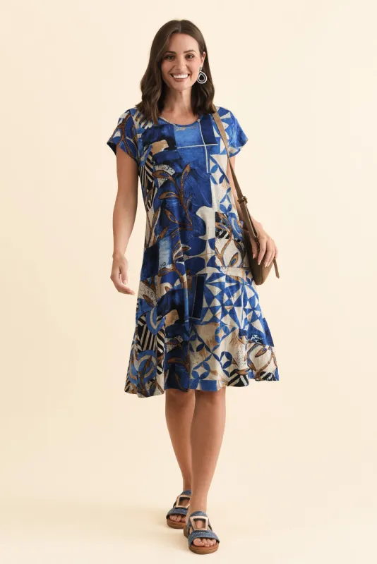 Fletcher Blue Geo Cotton Pocket Dress sold by Blue Bungalow