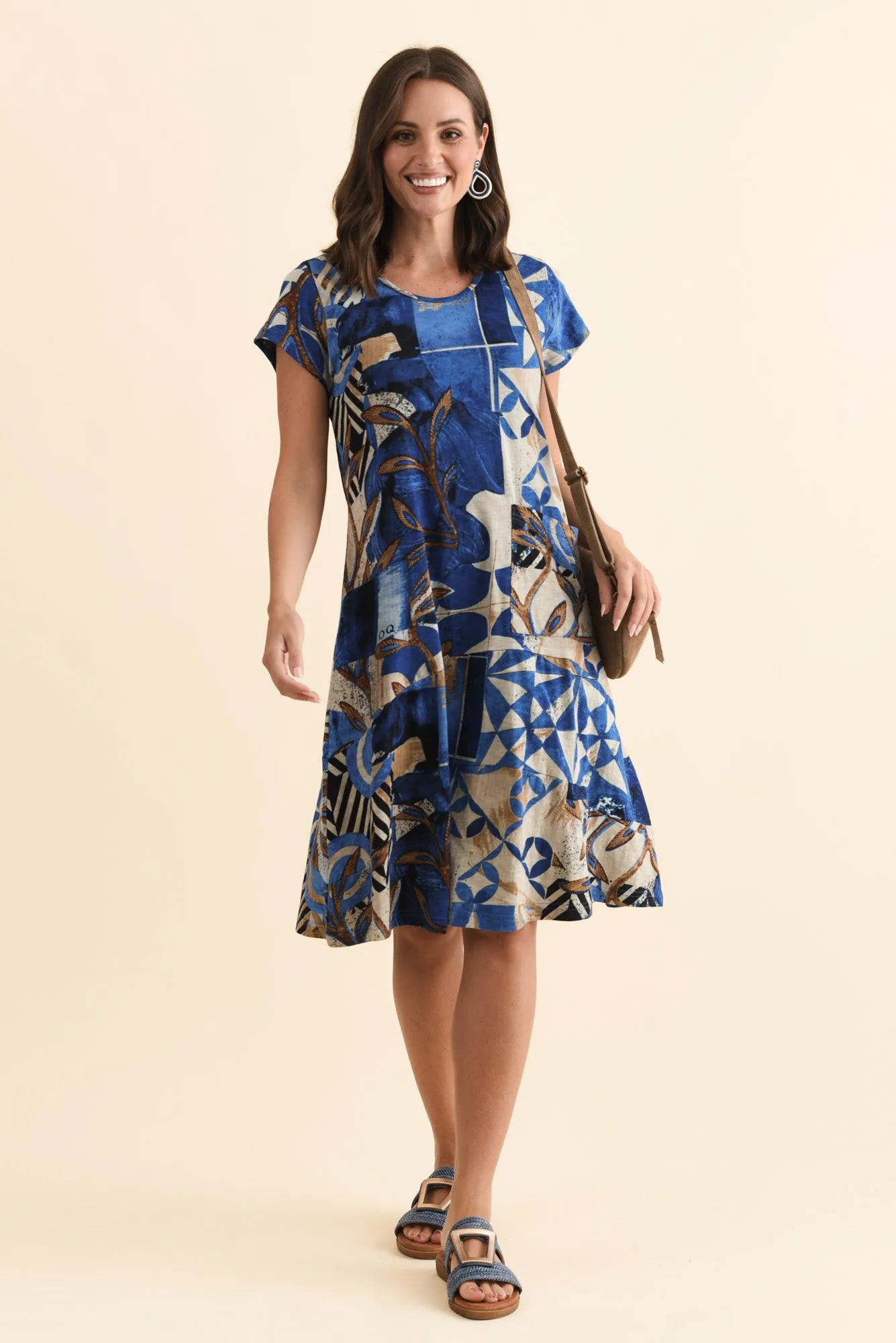 Fletcher Blue Geo Cotton Pocket Dress sold by Blue Bungalow