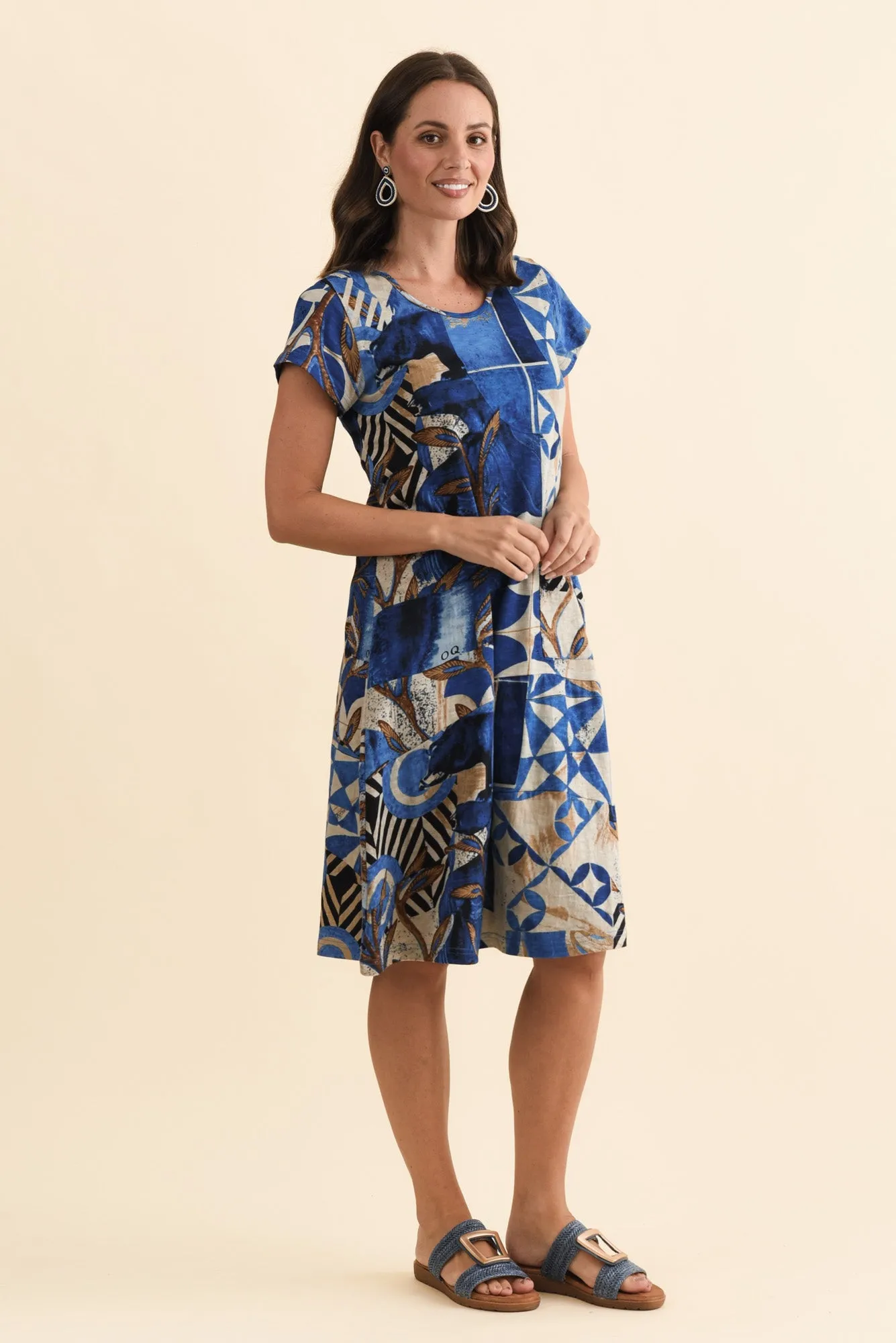 Fletcher Blue Geo Cotton Pocket Dress sold by Blue Bungalow product image thumbnail 3