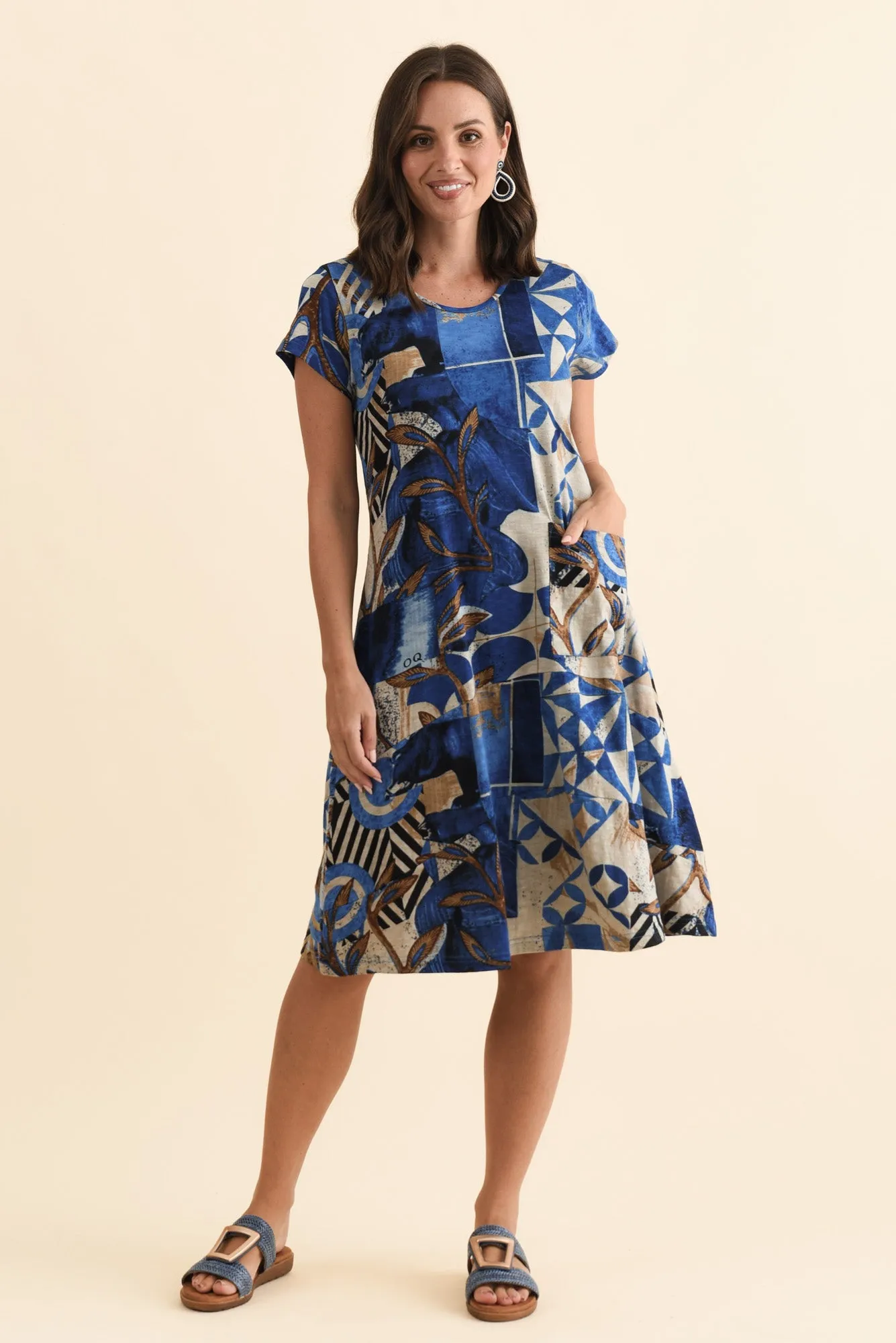 Fletcher Blue Geo Cotton Pocket Dress sold by Blue Bungalow product image thumbnail 2