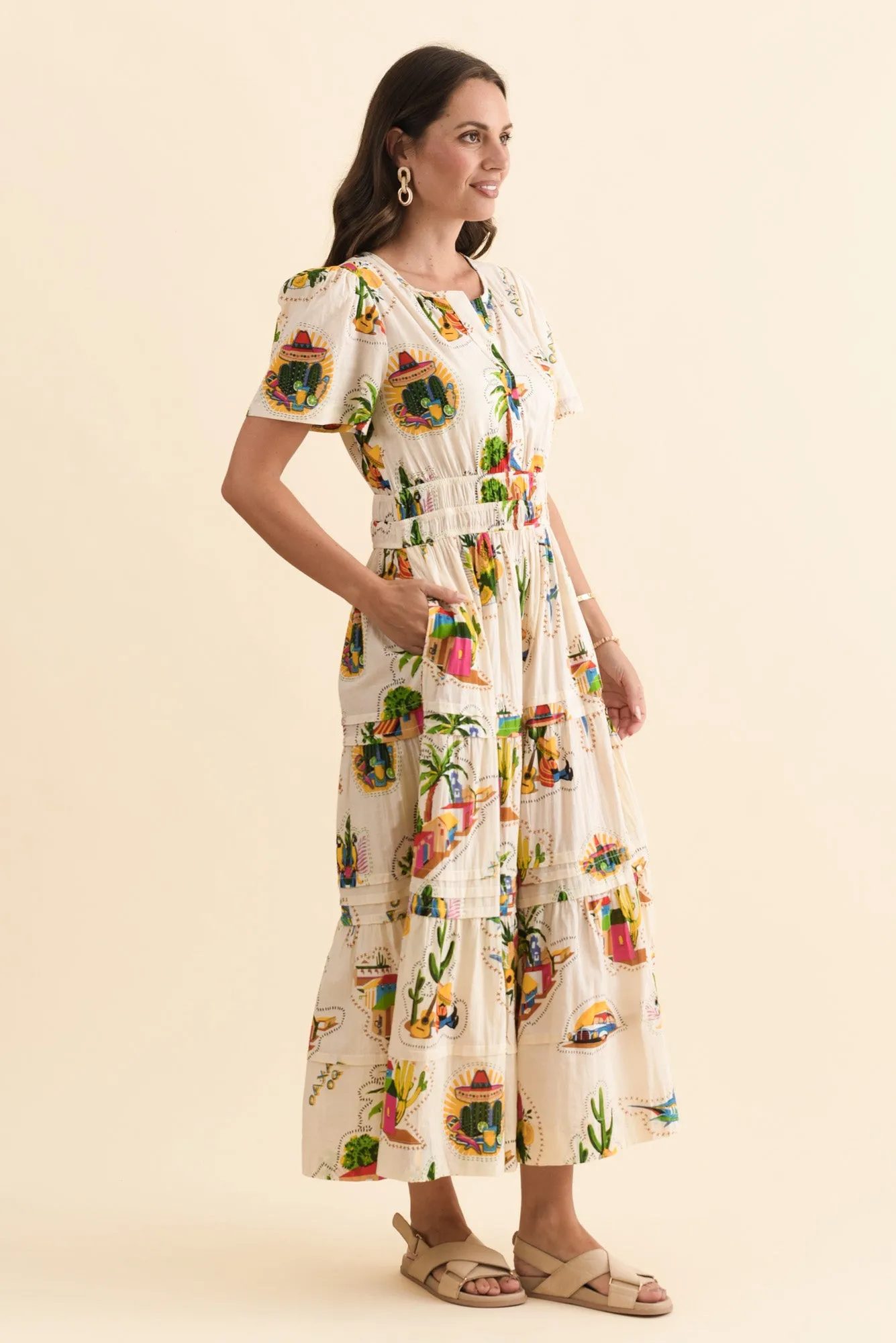 Rosaline Natural Fiesta Cotton Tier Dress sold by Blue Bungalow product image thumbnail 3