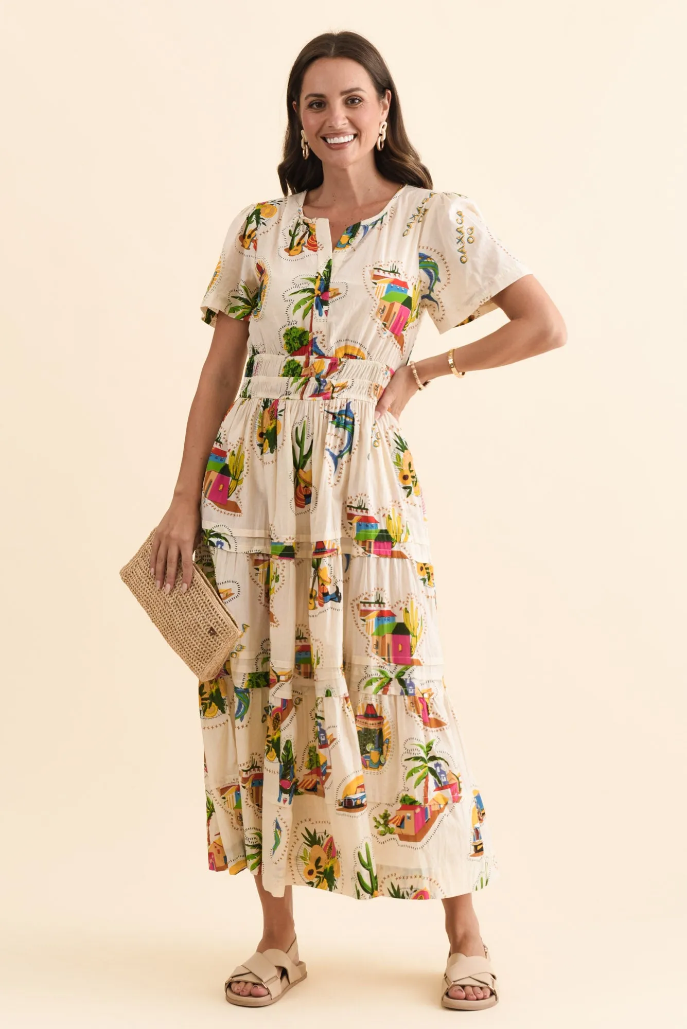 Rosaline Natural Fiesta Cotton Tier Dress sold by Blue Bungalow