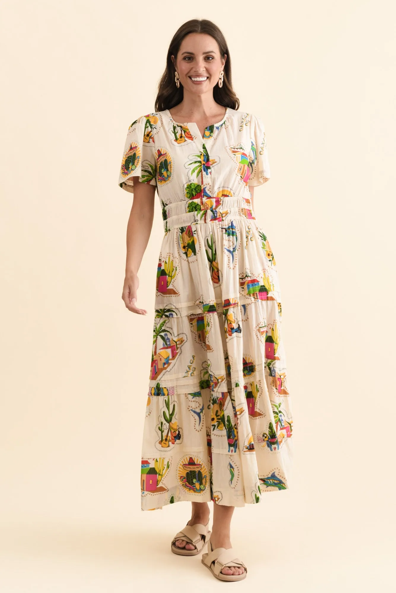 Rosaline Natural Fiesta Cotton Tier Dress sold by Blue Bungalow product image thumbnail 2