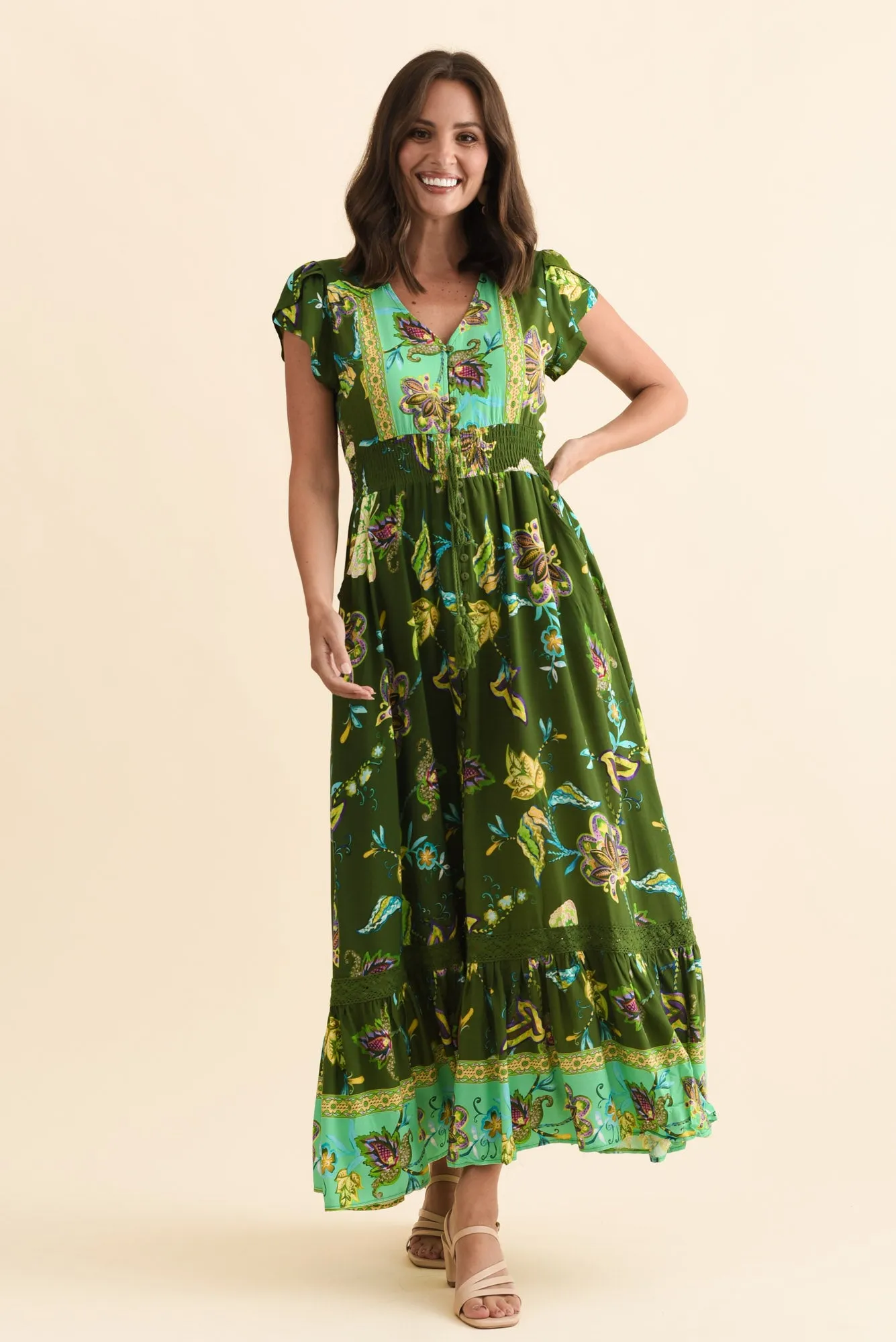 Chappelle Green Flower Button Dress sold by Blue Bungalow