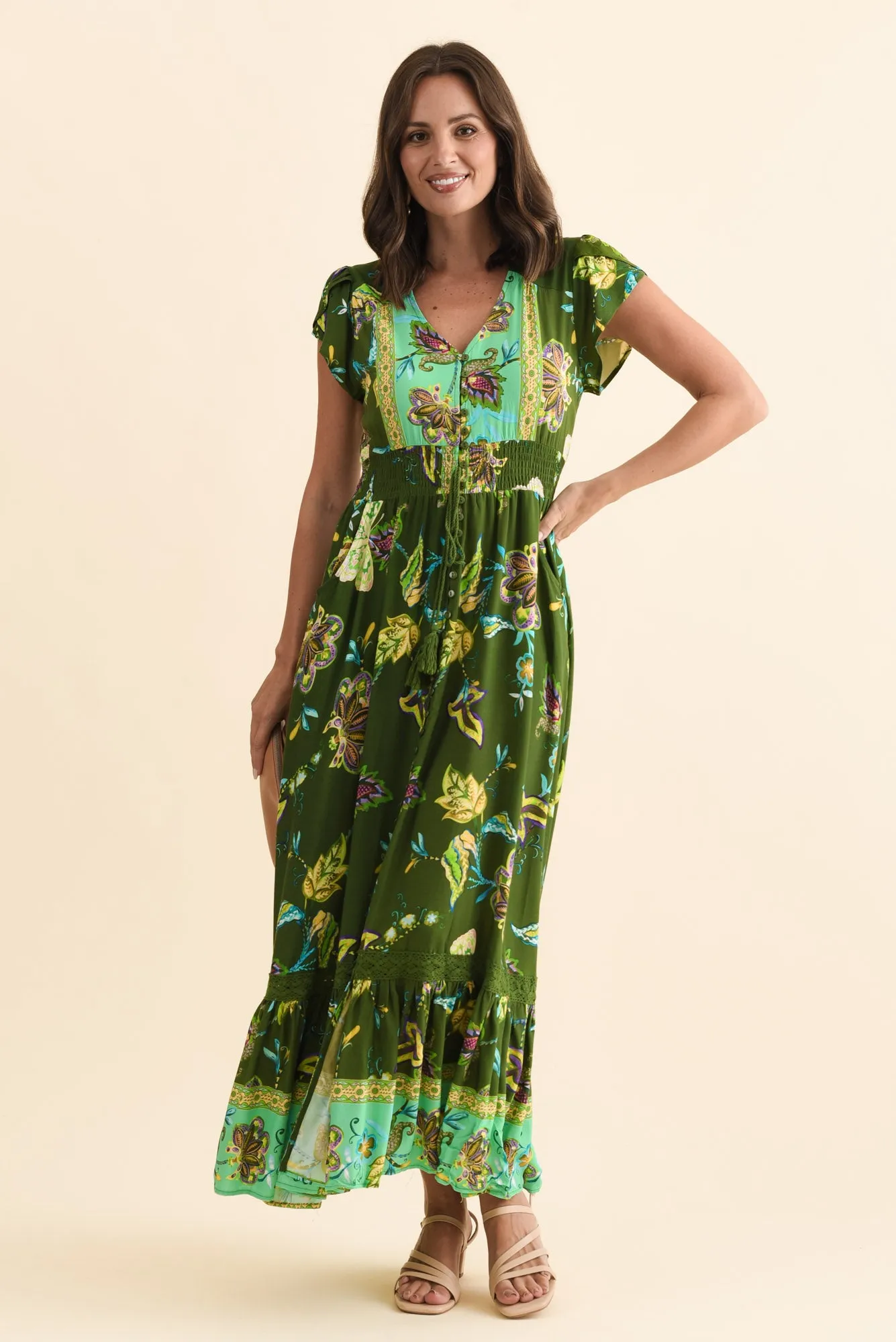 Chappelle Green Flower Button Dress sold by Blue Bungalow product image thumbnail 2