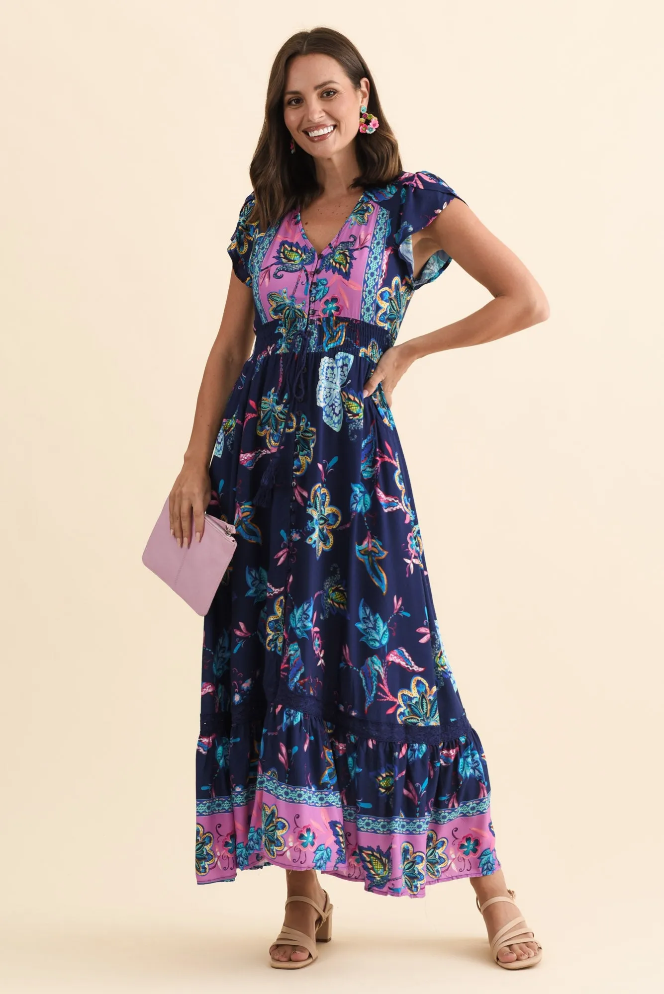 Chappelle Navy Flower Button Dress sold by Blue Bungalow