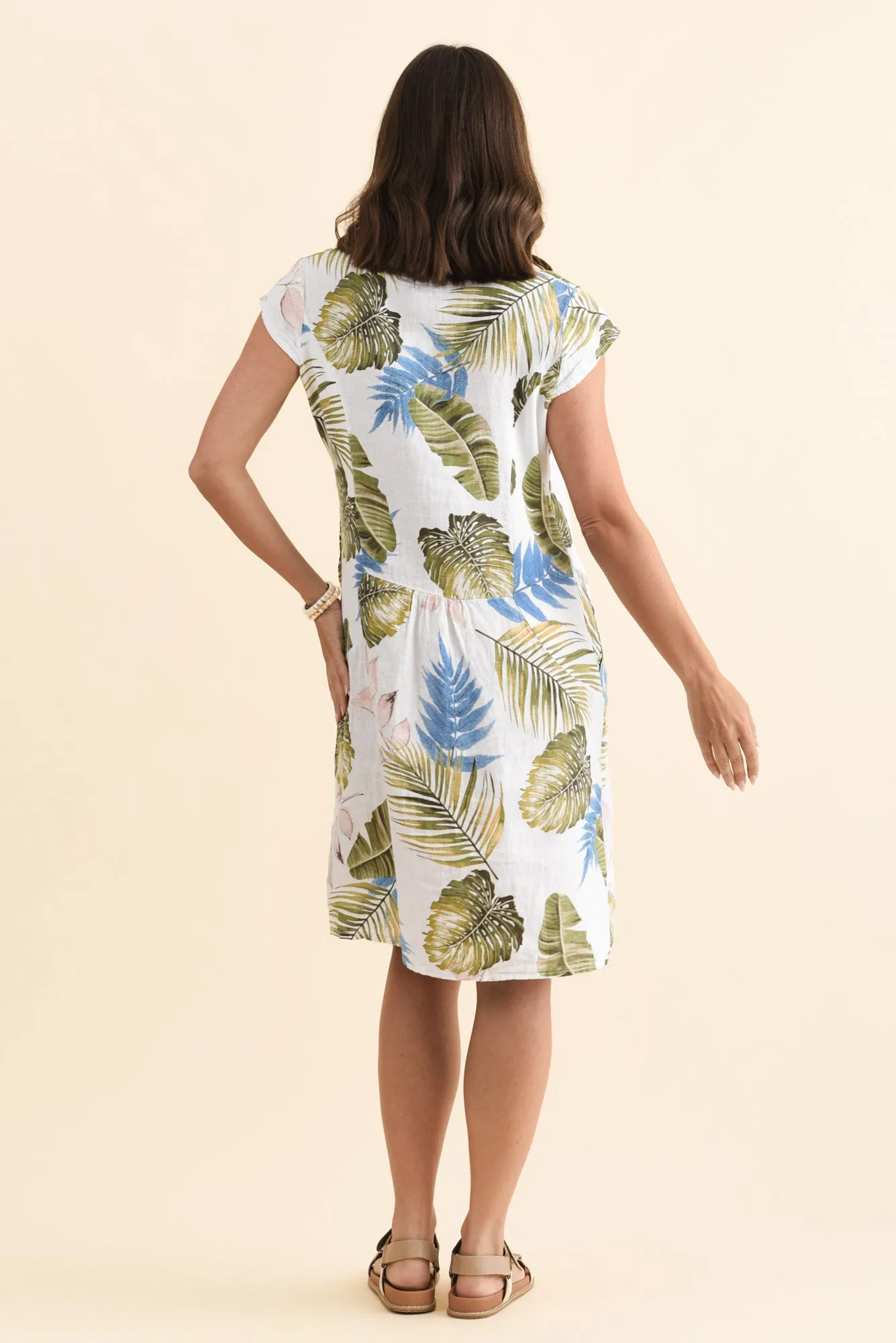 Tina White Palm Linen Pocket Dress sold by Blue Bungalow product image thumbnail 4