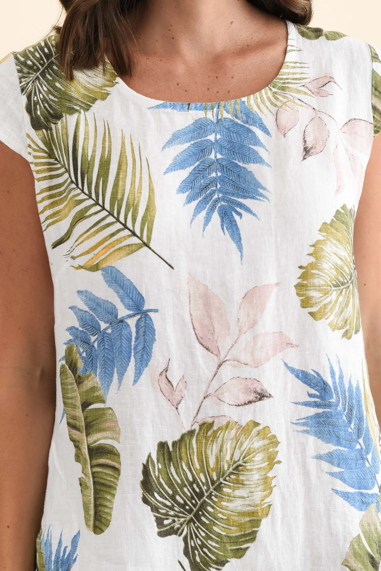 Tina White Palm Linen Pocket Dress sold by Blue Bungalow product image thumbnail 5