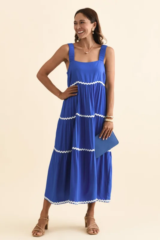 Josie Cobalt Contrast Tier Dress sold by Blue Bungalow
