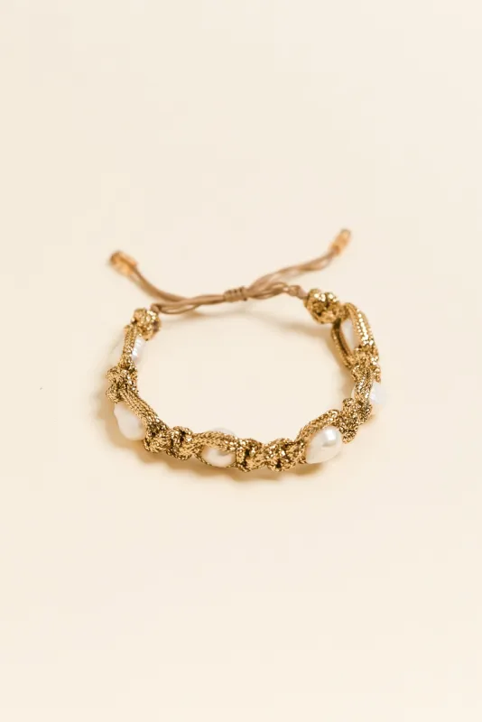 Shiloh Gold Pearl Woven Bracelet sold by Blue Bungalow