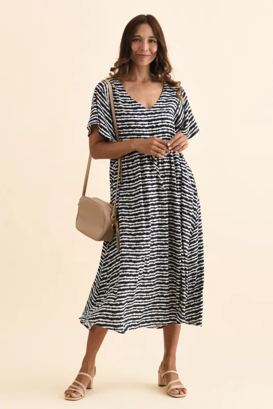 Jennifer Navy Stripe Flutter Sleeve Dress sold by Blue Bungalow