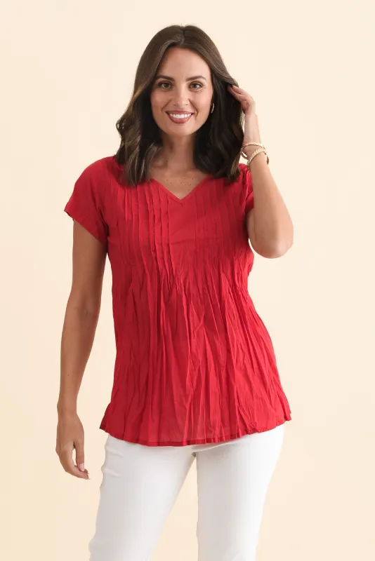 Fia Red Crinkle Cotton Top sold by Blue Bungalow