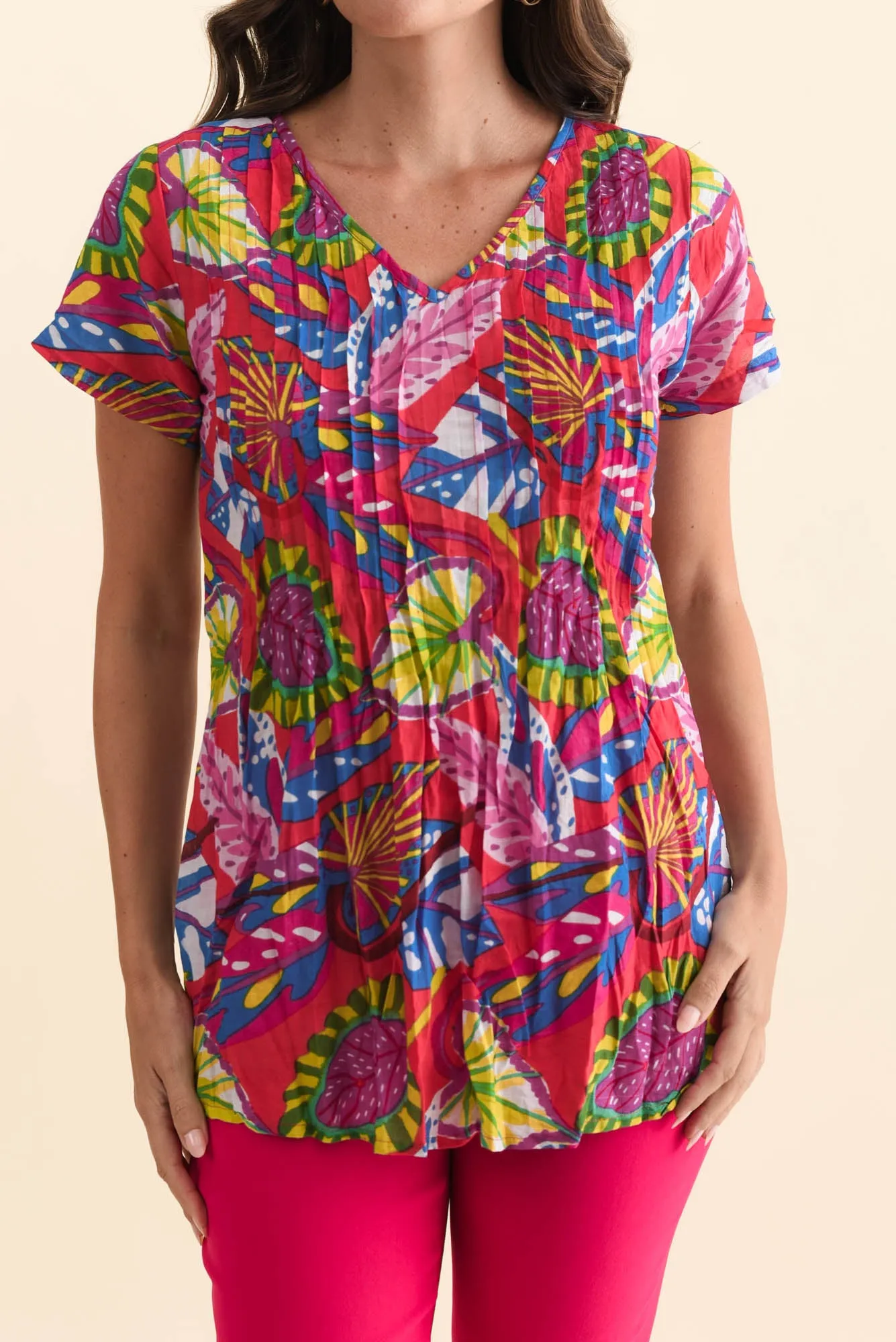 Fia Red Tropical Crinkle Cotton Top sold by Blue Bungalow product image thumbnail 5