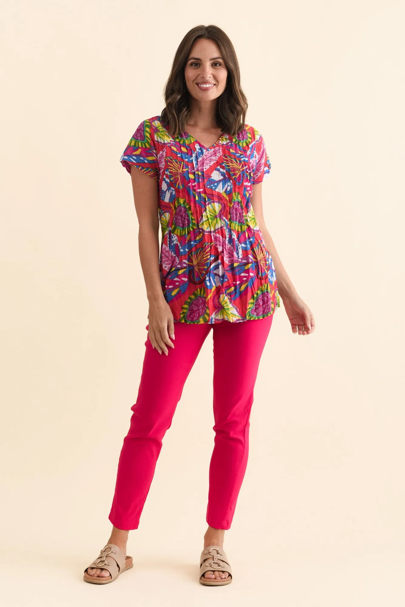 Fia Red Tropical Crinkle Cotton Top sold by Blue Bungalow product image thumbnail 2
