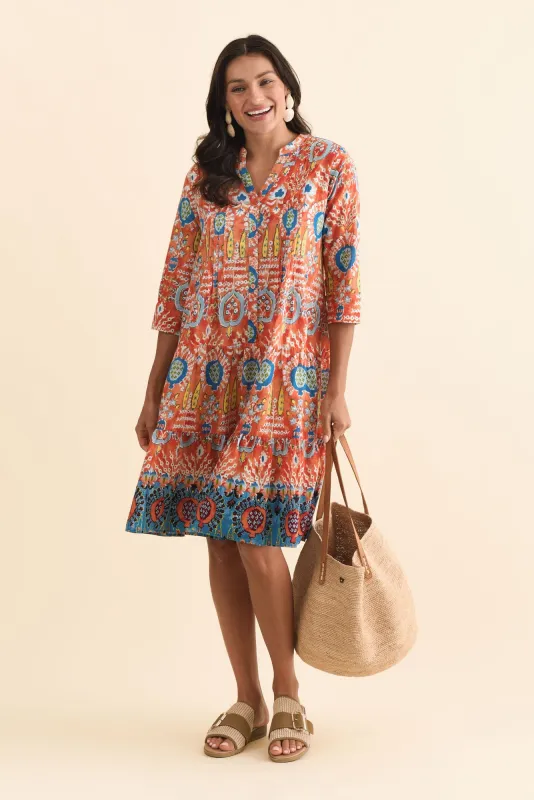 Larissa Orange Motif Cotton Pleated Dress sold by Blue Bungalow