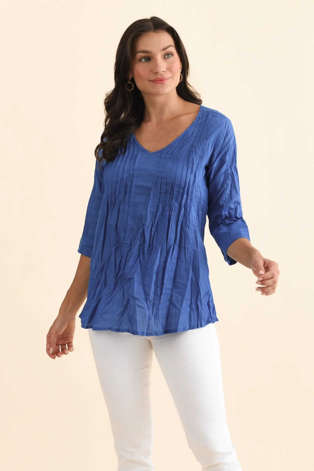 Fia Cobalt Sleeved Crinkle Cotton Top sold by Blue Bungalow