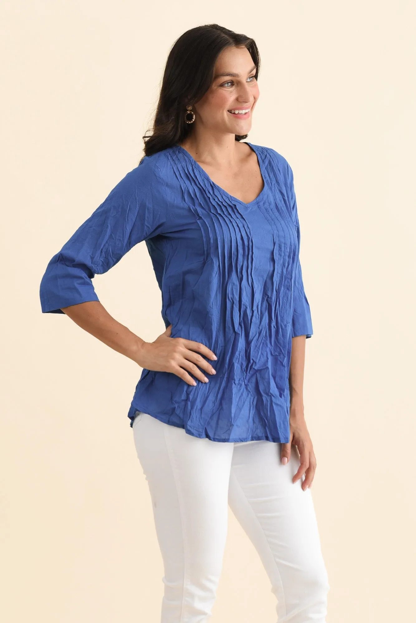 Fia Cobalt Sleeved Crinkle Cotton Top sold by Blue Bungalow product image thumbnail 3