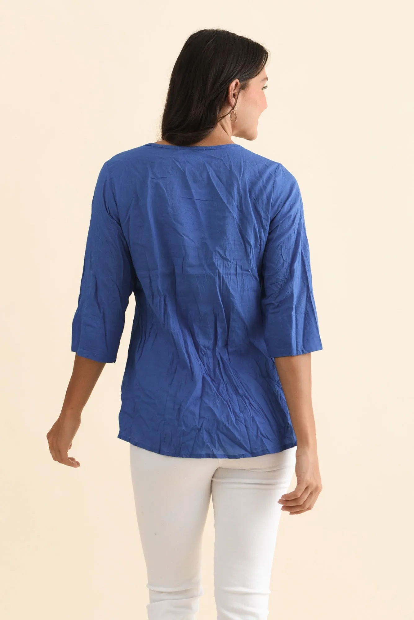 Fia Cobalt Sleeved Crinkle Cotton Top sold by Blue Bungalow product image thumbnail 4