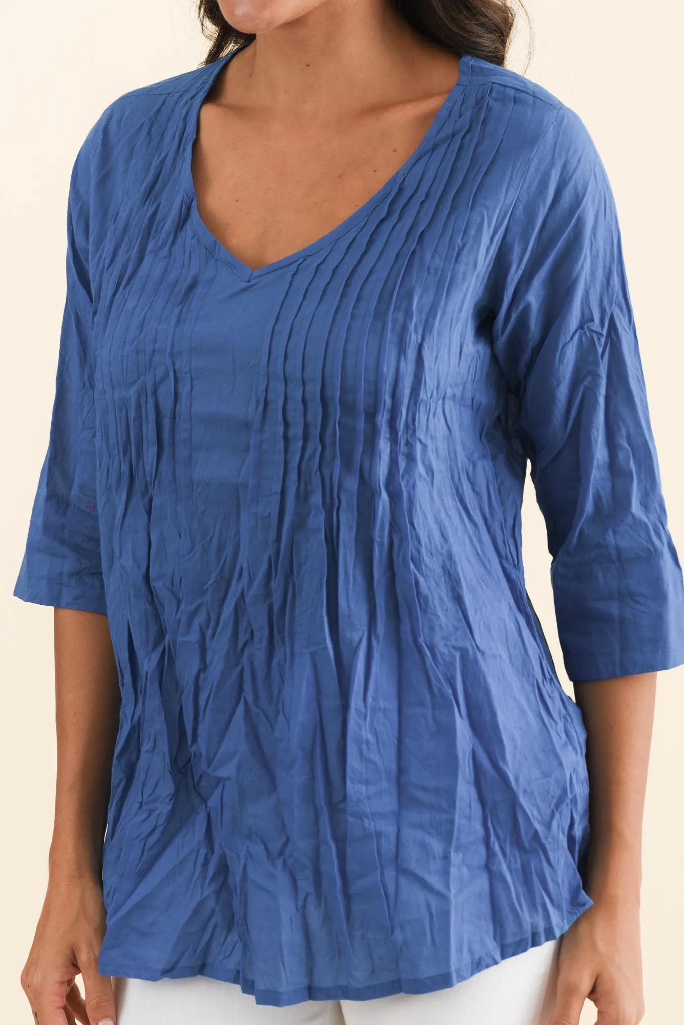 Fia Cobalt Sleeved Crinkle Cotton Top sold by Blue Bungalow product image thumbnail 5
