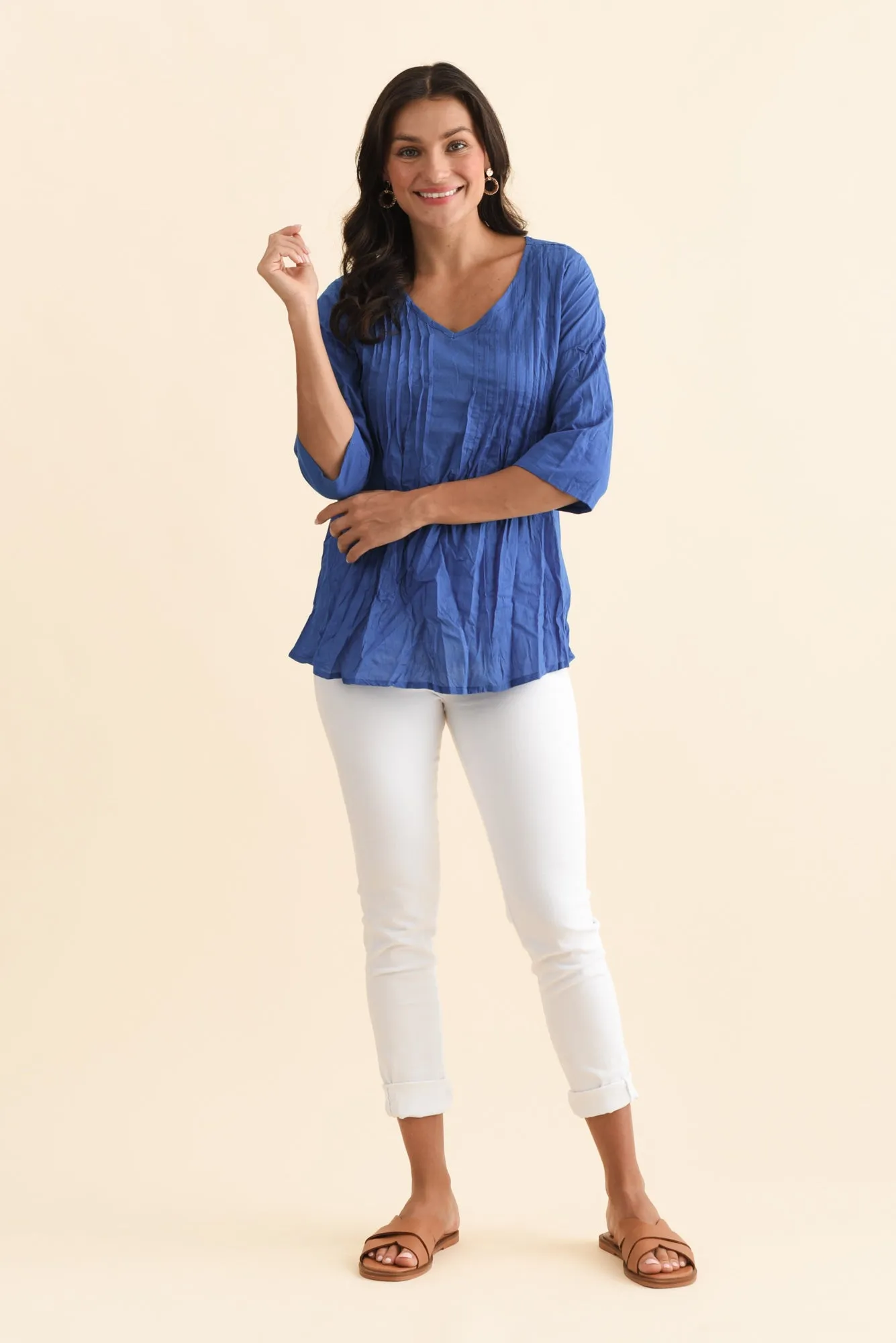 Fia Cobalt Sleeved Crinkle Cotton Top sold by Blue Bungalow product image thumbnail 2