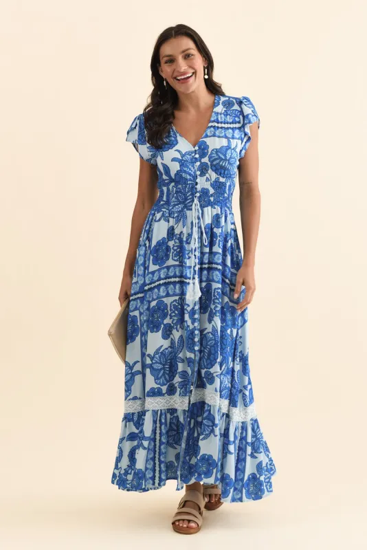 Chappelle Blue Bloom Button Dress sold by Blue Bungalow